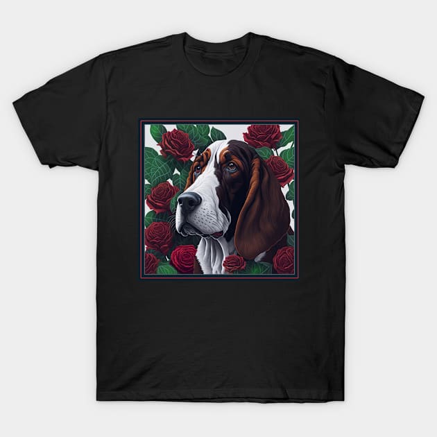 Basset Hound red roses 2 T-Shirt by xlhombat